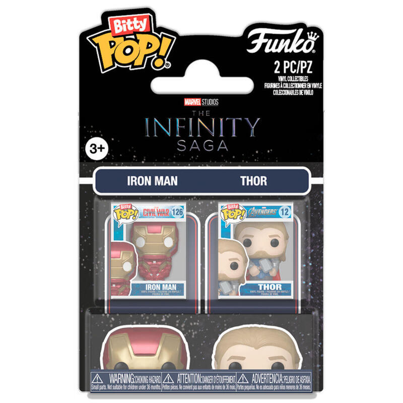 Pack De 12 Unidades - Blister 2 Figuras Bitty Pop Marvel Infinity Saga Iron Man & Thor