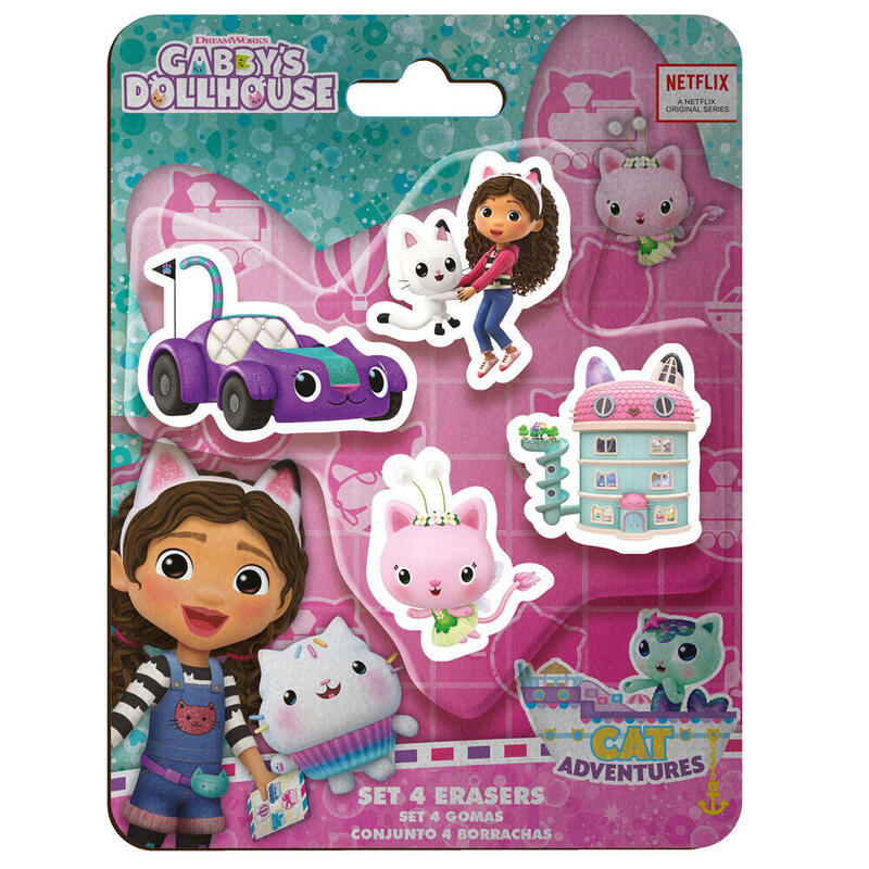 Pack De 12 Unidades - Blister 4 Gomas De Borrar La Casa De Muñecas De Gabby