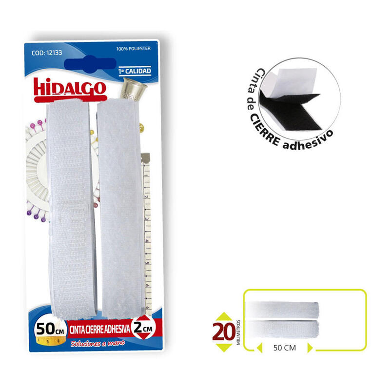 Pack De 12 Unidades - Blister Cinta Cierre Adhesivo 2x50cm Blanco Hidalgo
