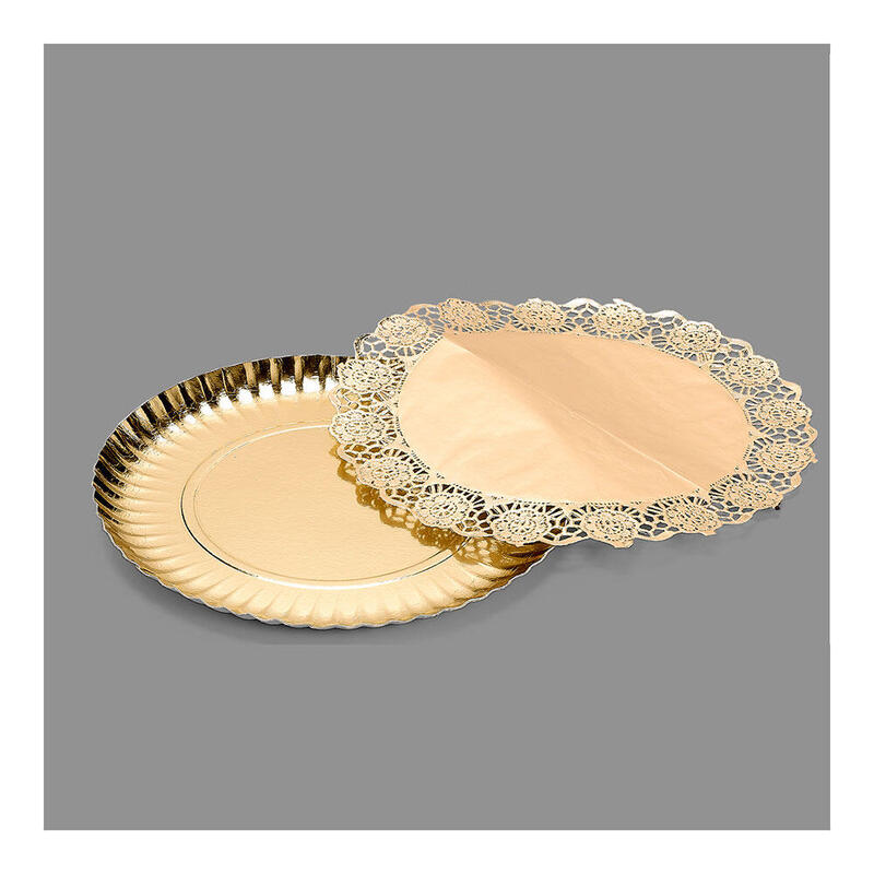Pack De 12 Unidades - Bolsa Con 1 Bandeja Redonda Con Blonda Oro 23cm