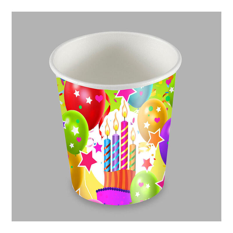 Pack De 12 Unidades - Bolsa Con 25 Vasos Diseño Globos Y Velas 200cc Carton