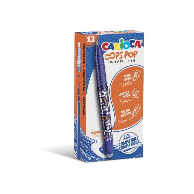 Pack De 12 Unidades Carioca Oops Boligrafos Borrables - Termo Sensible - Empuñadura Texturizada - Punta De Ø 0.7mm -