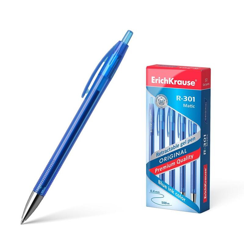 Pack De 12 Unidades Erichkrause Boligrafo De Gel Automatico R-301 Original Gel Matic - Tinta De Gel De Secado Rapido - Cuerpo Transparente Con Grip Perfilado - Color Negro