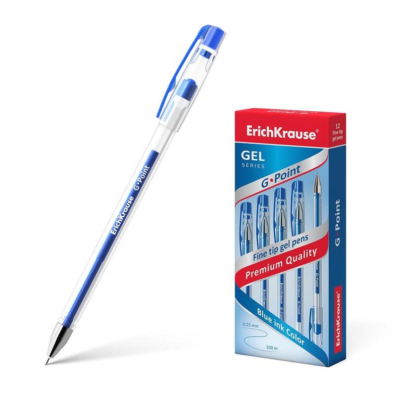 Pack De 12 Unidades Erichkrause Boligrafo De Gel G-Point - Punta De Aguja De 0,38mm - Tinta De Gel De Secado Rapido - Cuerpo Transparente - Color Azul