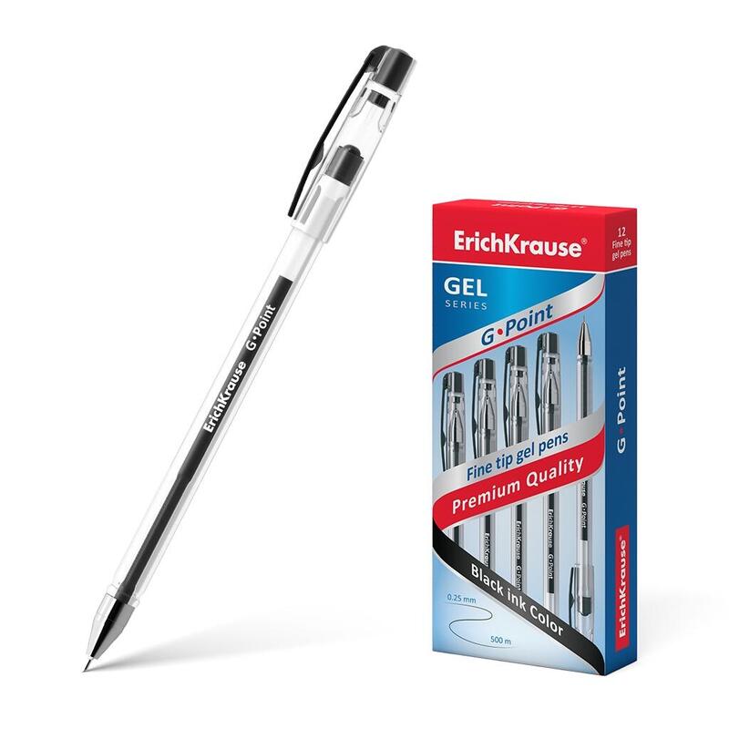 Pack De 12 Unidades Erichkrause Boligrafo De Gel G-Point - Tinta De Gel De Secado Rapido - Cuerpo Transparente Con Grip Perfilado Triangular - Punta De Tipo Aguja - Color Negro