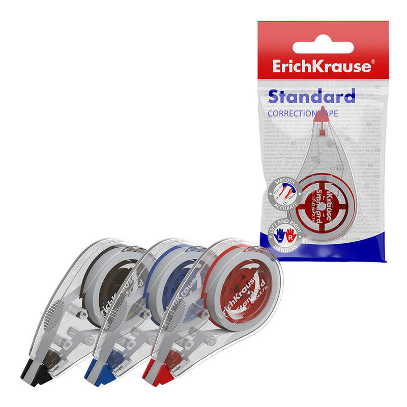 Pack De 12 Unidades Erichkrause Cinta Correctora Standard - Ideal Para Correccion Rapida Y Segura - Secado Inmediato - Color Variado