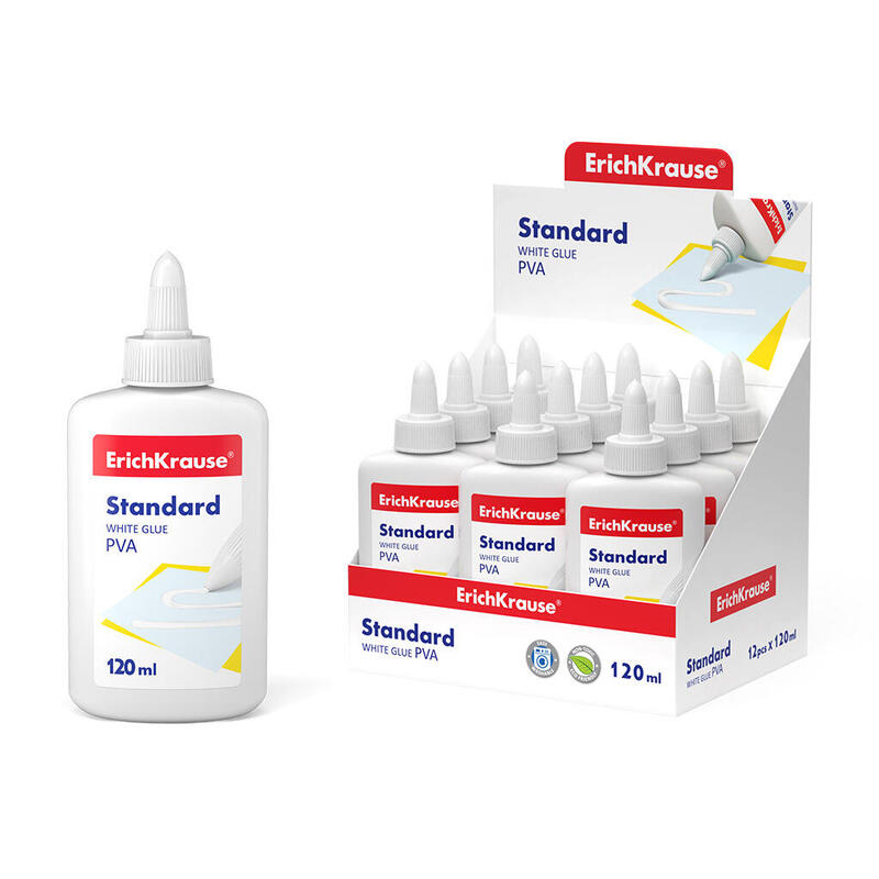 Pack De 12 Unidades Erichkrause Cola Blanca Pva Standard - Aplicador Autolimpiante - Regulador De Intensidad - No Toxico - Resistente Al Frio - Color Blanco