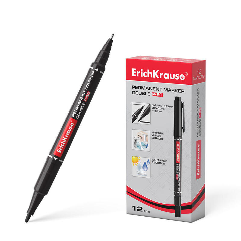 Pack De 12 Unidades Erichkrause Double P-80 Doble Cara Marcador Permanente - Universal Y Fineliner 2 En 1 - Tinta A Base De Alcohol Resistente Al Agua Y A Los Rayos Uv - Secado Rapido - No Toxico - Vida Util De 5 Años - Colorido