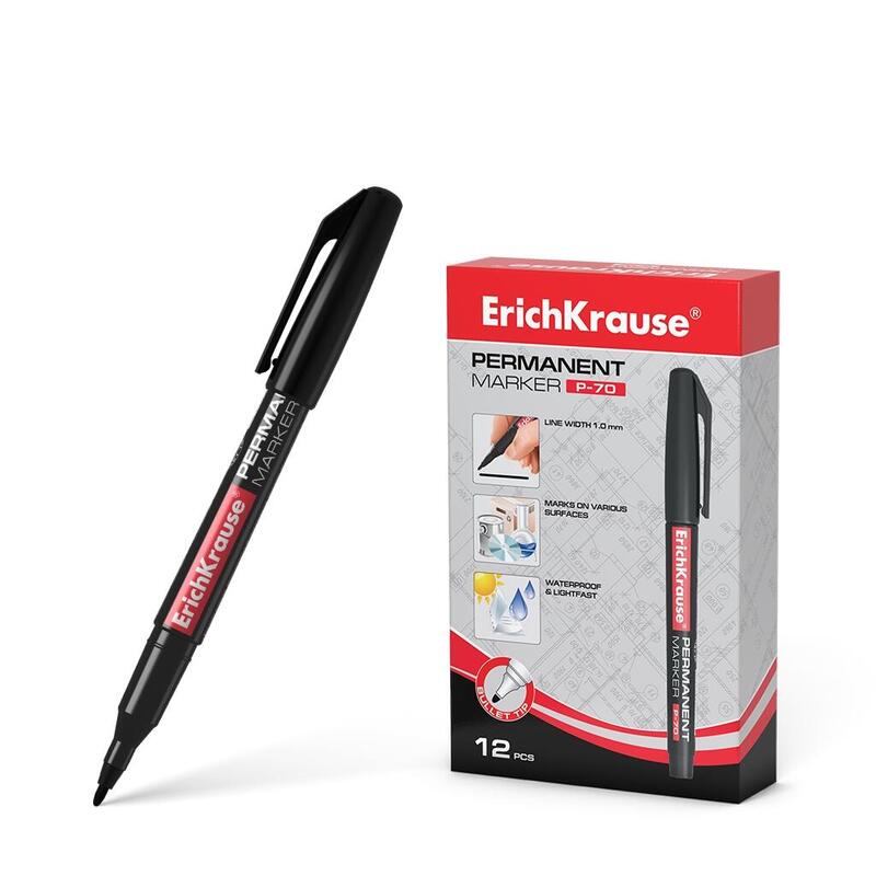 Pack De 12 Unidades Erichkrause Marcador Permanente P-70 - Punta De Bala De 1.0mm - Resistente Al Agua Y A La Luz - Color Negro