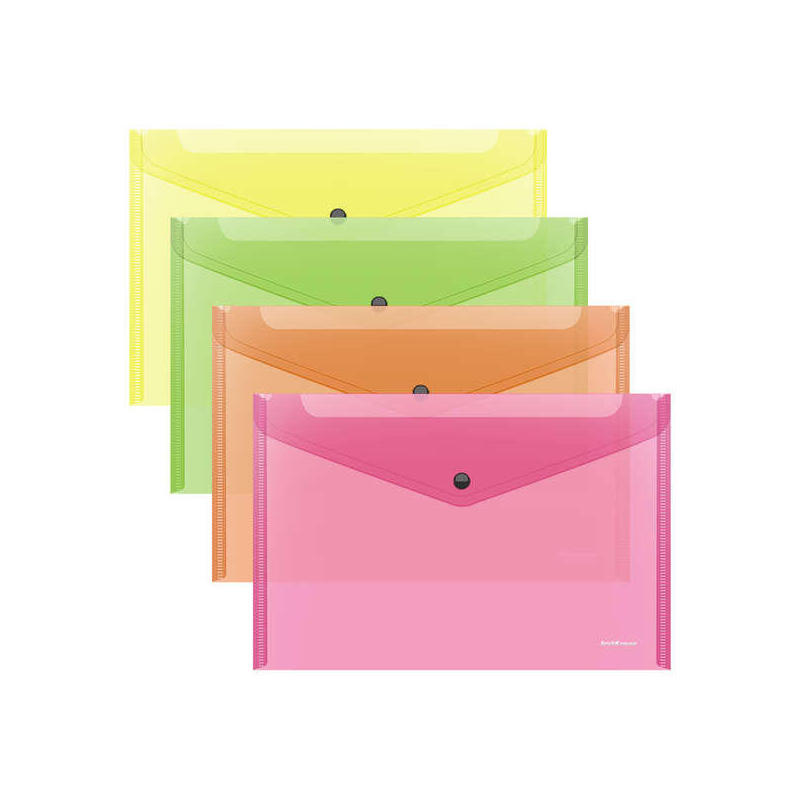 Pack De 12 Unidades Erichkrause Sobres Glossy Neon - Tamaã±O Ð4 - Semitransparente - Surtido De Colores - Surtido