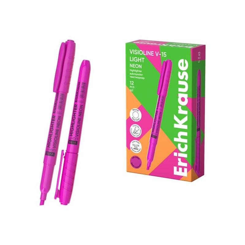 Pack De 12 Unidades Erichkrause Visioline V-15 Light Neon Marcador Fluorescente - Punta Biselada - Trazo De 0.6 A 3.5mm