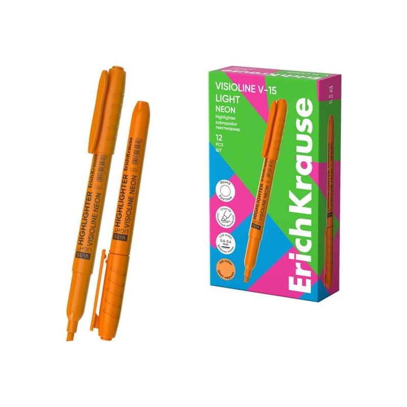 Pack De 12 Unidades Erichkrause Visioline V-15 Light Neon Marcador Fluorescente - Punta Biselada - Trazo De 0.6 A 3.5mm