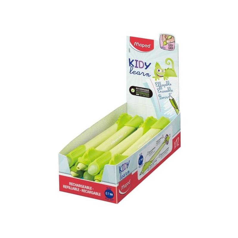 Pack De 12 Unidades Maped Kidy Lern Magic Boligrafo Borrable Con Guia Para Dedos - Modelo Camaleon - Tinta Color Azul -