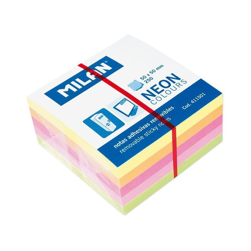 Pack De 12 Unidades Milan Cubo De Notas Adhesivas 250 Hojas 50x50 Colores Neón