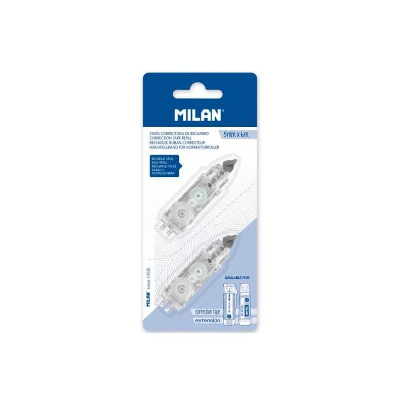 Pack De 12 Unidades Milan Recambio Cinta Correctora Cilíndrica Y Extensión 5mmx6m Blíster 2 Ud