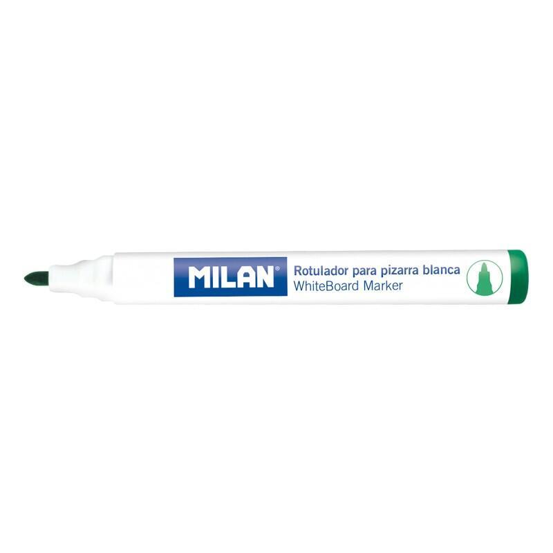 Pack De 12 Unidades Milan Rotuladores Para Pizarra Blanca Con Punta Redonda - Punta 4.7 Mm - Tinta A Base De Alcohol - Borrable En Seco - Color Verde
