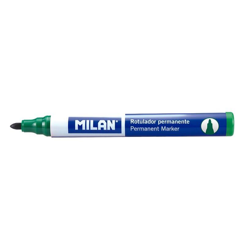 Pack De 12 Unidades Milan Rotuladores Permanentes Con Punta Redonda - Punta 4 Mm - Tinta A Base De Alcohol - Color Verde