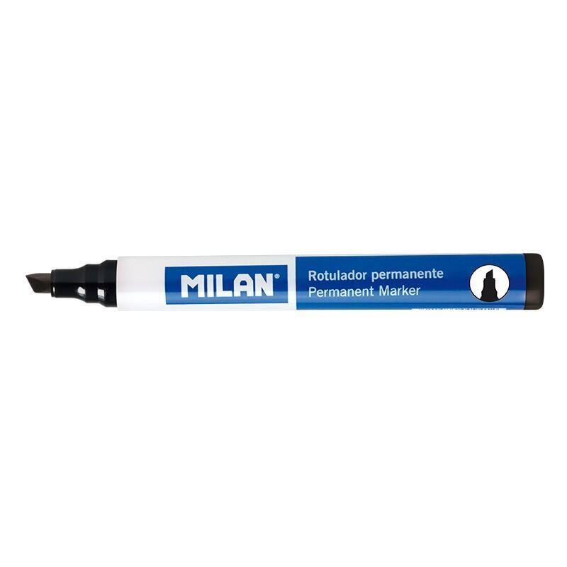 Pack De 12 Unidades Milan Rotuladores Permanentes Punta Biselada - Punta 1 - 4mm - Tinta A Base De Alcohol - Color Negro