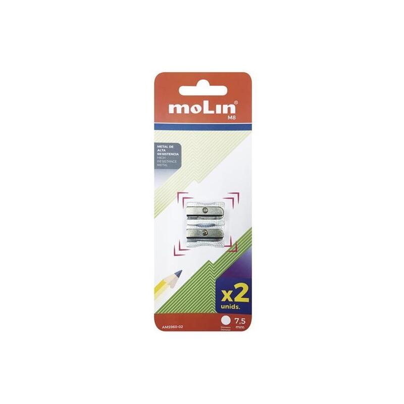 Pack De 12 Unidades Molin Afilalápices 1 Agujero Metal Blister 2u