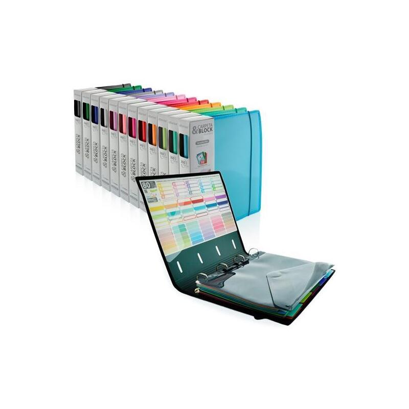Pack De 12 Unidades Office Box Carpeta & Block Colorline Anillas D 4x32mm A4+ 100h 5x5 Cierre C/Goma Tapa Pp Colores Surtidos