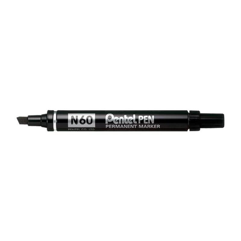 Pack De 12 Unidades Pentel Pen N60 Rotulador Permanente - Punta Biselada Resistente Y Duradera - Resistente A Agua Y