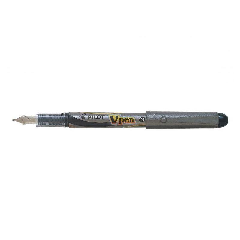 Pack De 12 Unidades Pilot Pluma Estilografica V-Pen Silver - Desechable - Tinta Liquida - Punta De Acero - Trazo De 0.5mm - Color Negro