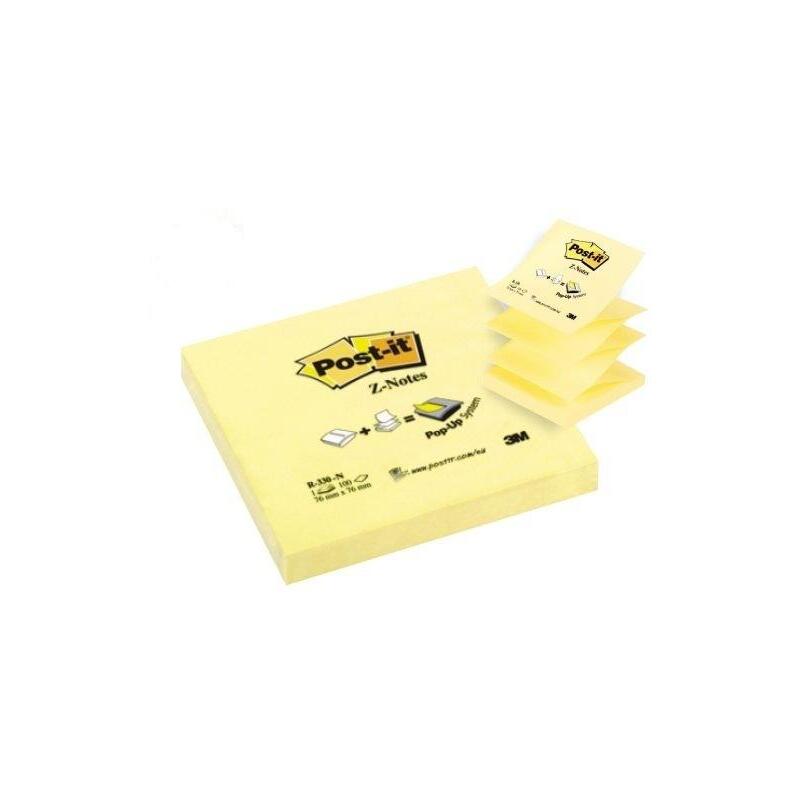 Pack De 12 Unidades Post-It Bloc De 100 Z-Notas Adhesivas Removibles Zig-Zag Canary Yellow 76x76mm - Papel Con