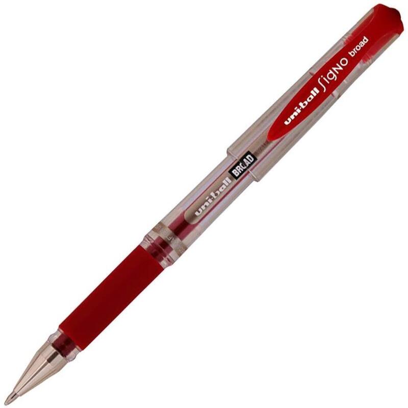 Pack De 12 Unidades Uni-Ball Signo Broad Boligrafo De Gel - Punta De Acero Inoxidable 1 Mm. - Trazo 0.60 Mm. Aprox. - Tinta Gel - Sujecion De Caucho - Color Rojo - Caja De 12 Ud