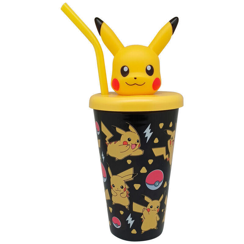 Pack De 12 Unidades - Vaso Caña Topper 3d Pikachu Pokemon 500ml