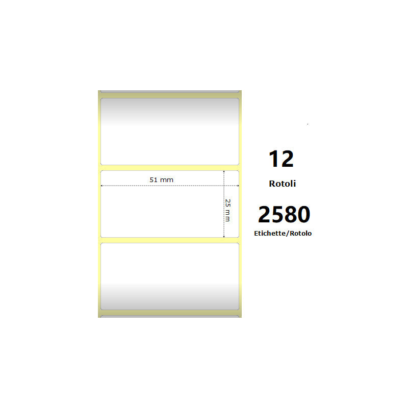 Pack De 12 Unidades White 51x25mm, 2580 Et/Rotolo Z-2000d, 2x1x1 Core, 12 Rolls