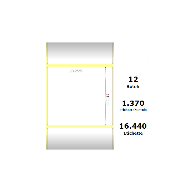 Pack De 12 Unidades White 57x51mm 1370 Et/Rotolo Z-2000d 2.2x2x1 Core 12 Rolls