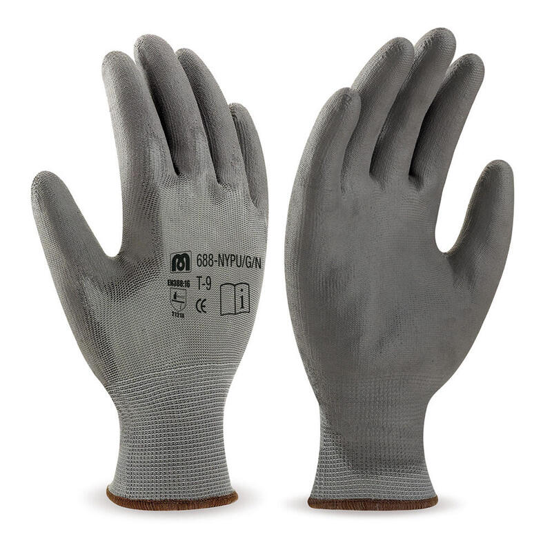 Pack De 120 Unidades - Guantes Poliéster Gris Con Recubrimiento De Poliuretano Gris En388, Talla 8