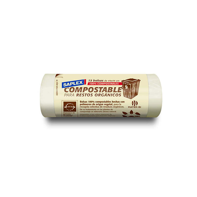 Pack De 14 Unidades - Bolsa De Basura Compostable 9l 15 Unid.. Saplex 44x44cm