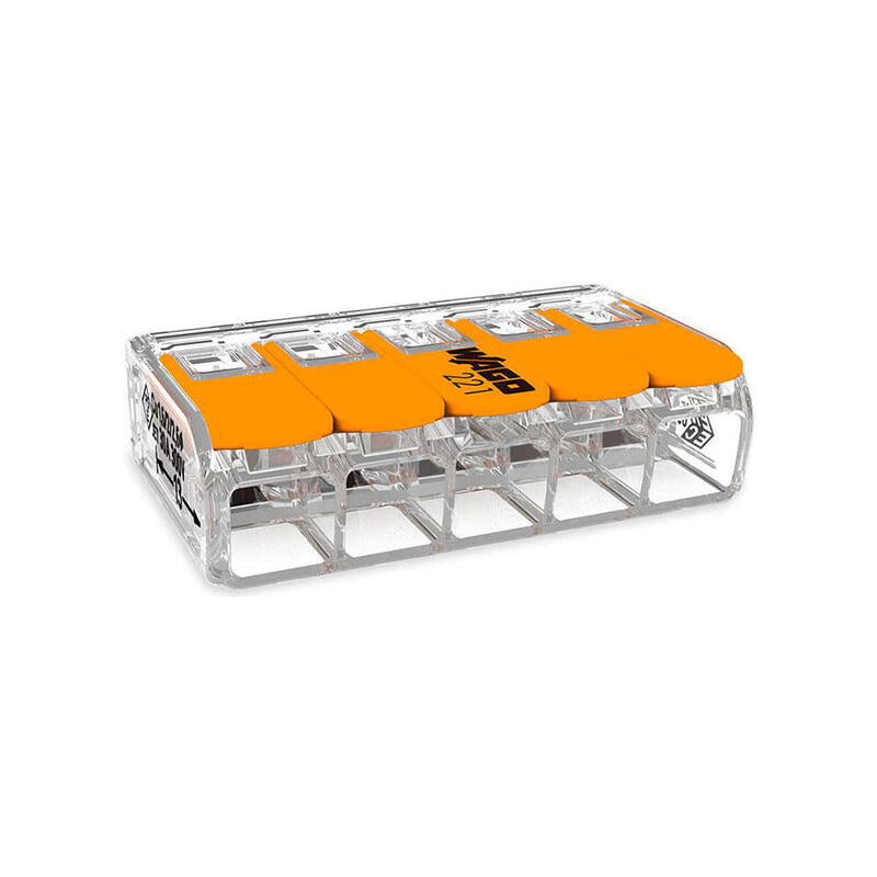 Pack De 15 Unidades - Conector Rápido Con Palanca 5 Vias, Ø Maximo 6 Mm², 450 V , 41 A; Transparente; 36 X 21,1 X 10,1 Mm