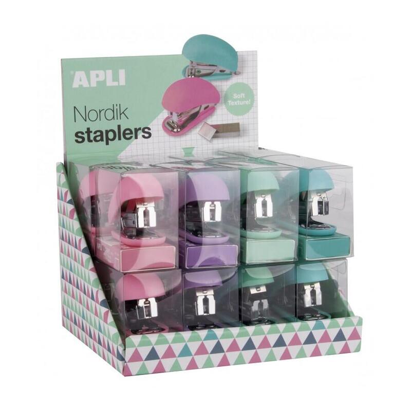Pack De 16 Unidades Apli Nordik Collection Expositor De 16 Grapadoras - Tamaño 63mm - Colores Surtidos
