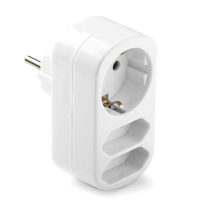 Pack De 2 Unidades - Adaptador Triple Mixto: 2 X 2p 10a Y Schuko 2p+T 16a 250 V, Blanco