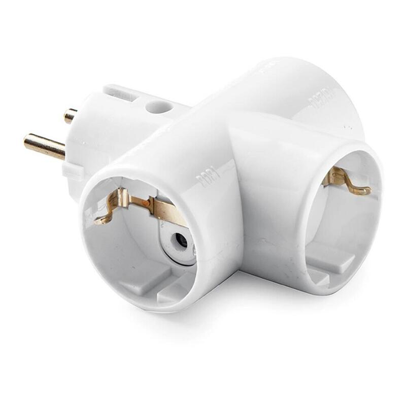 Pack De 2 Unidades - Adaptador Triple Schuko 2p+T, 16a 250 V, Portacontactos En Cerámica, Reforzado, Blanco