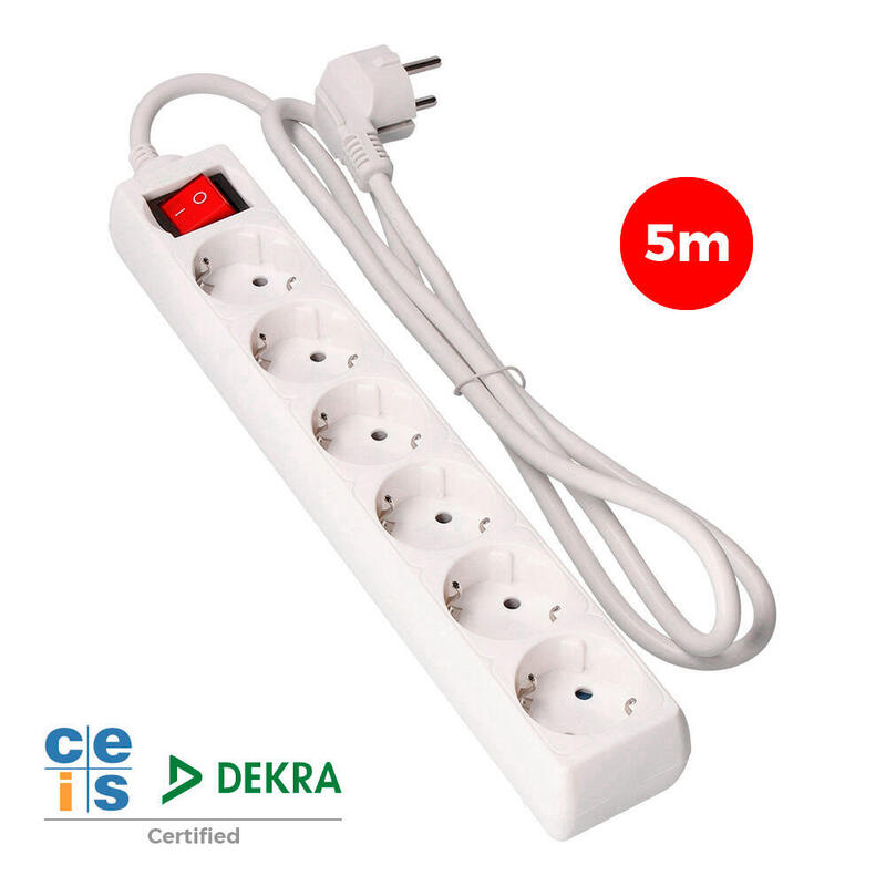 Pack De 2 Unidades - Base Multiple 6 Tomas Schuko + Interruptor 5m 3x1,5mm Edm