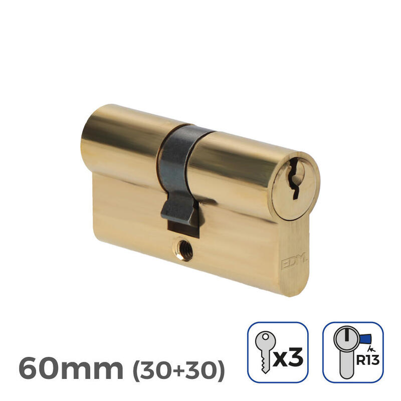 Pack De 2 Unidades - Bombin De Laton 60mm (30+30mm) Leva Corta R13 Con 3 Llaves De Serreta Incluidas Edm
