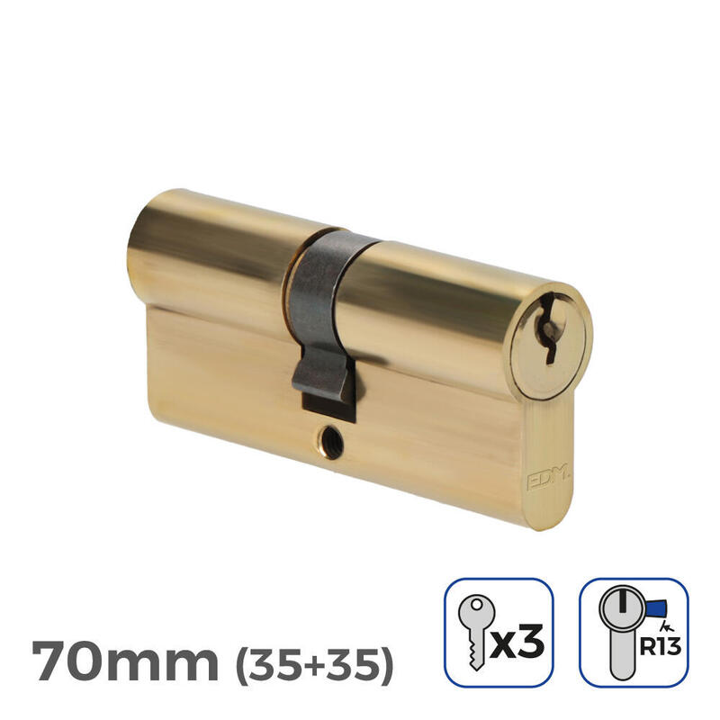 Pack De 2 Unidades - Bombin De Laton 70mm (35+35mm) Leva Corta R13 Con 3 Llaves De Serreta Incluidas Edm