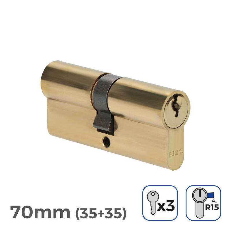 Pack De 2 Unidades - Bombin De Laton 70mm (35+35mm) Leva Larga R15 Con 3 Llaves De Serreta Incluidas Edm