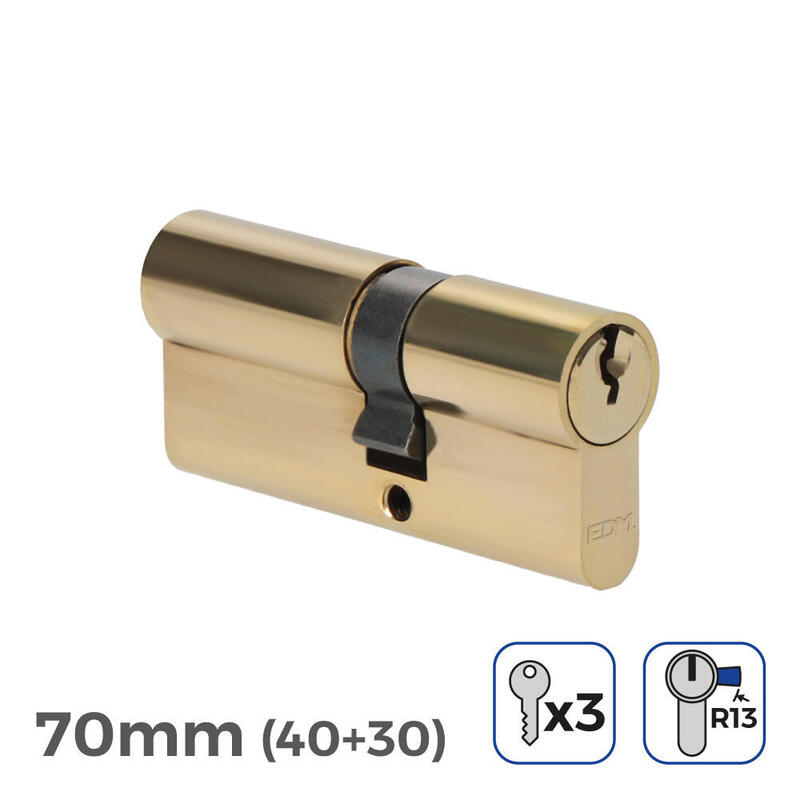Pack De 2 Unidades - Bombin De Laton 70mm (40+30mm) Leva Corta R13 Con 3 Llaves De Serreta Incluidas Edm