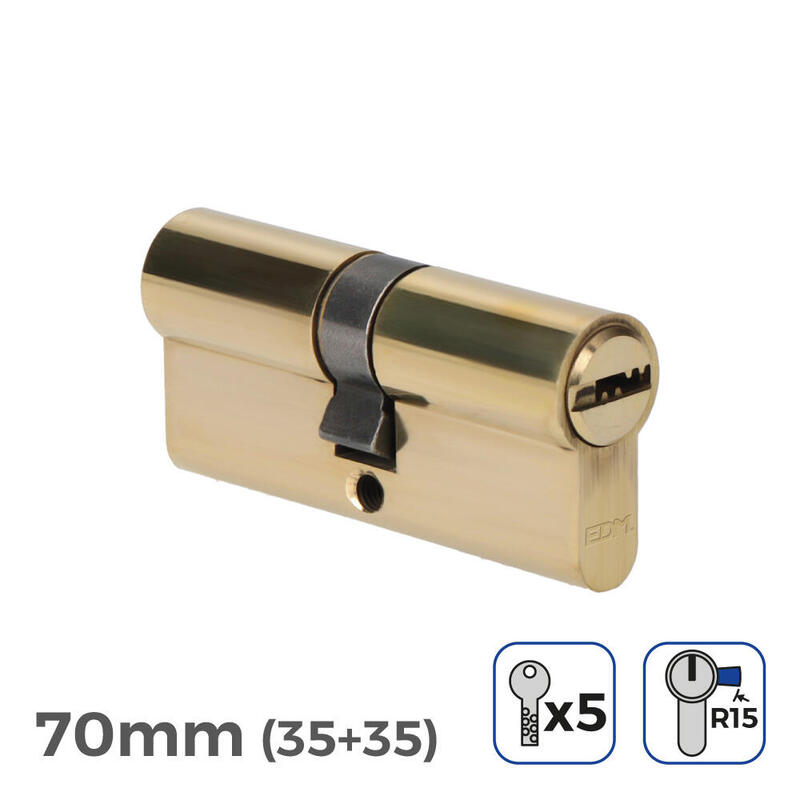 Pack De 2 Unidades - Bombin Laton 70mm (35+35mm) Leva Larga R15 Con 5 Llaves De Seguridad Incluidas Edm