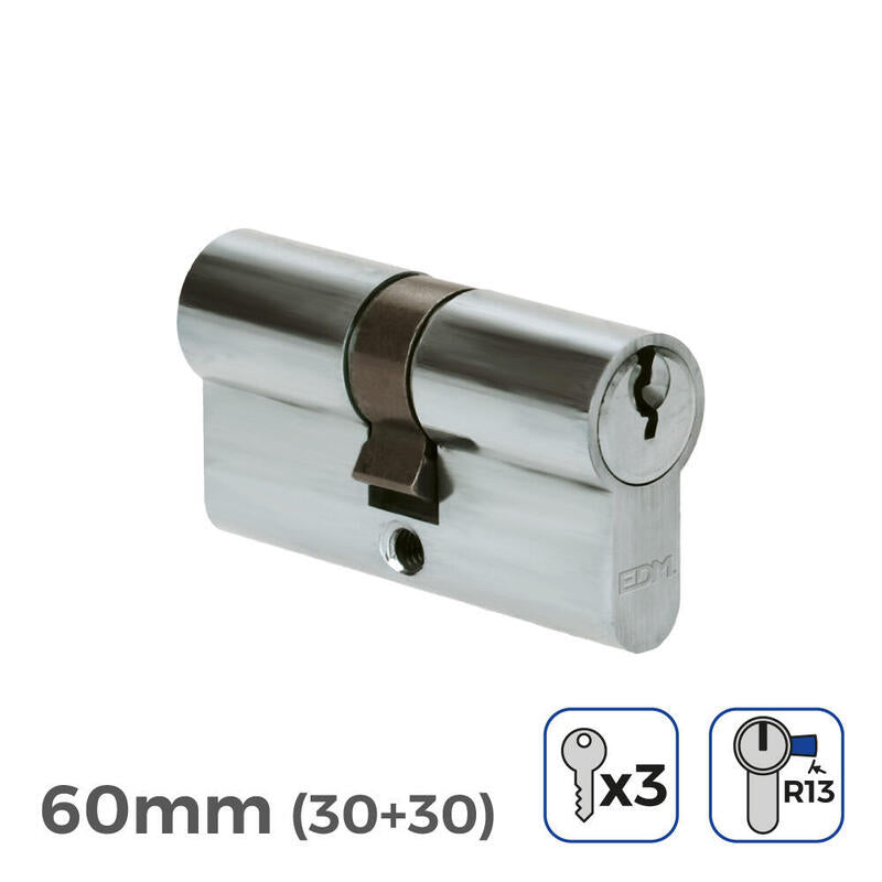 Pack De 2 Unidades - Bombin Niquel 60mm (30+30mm) Leva Corta R13 Con 3 Llaves De Serreta Incluidas Edm