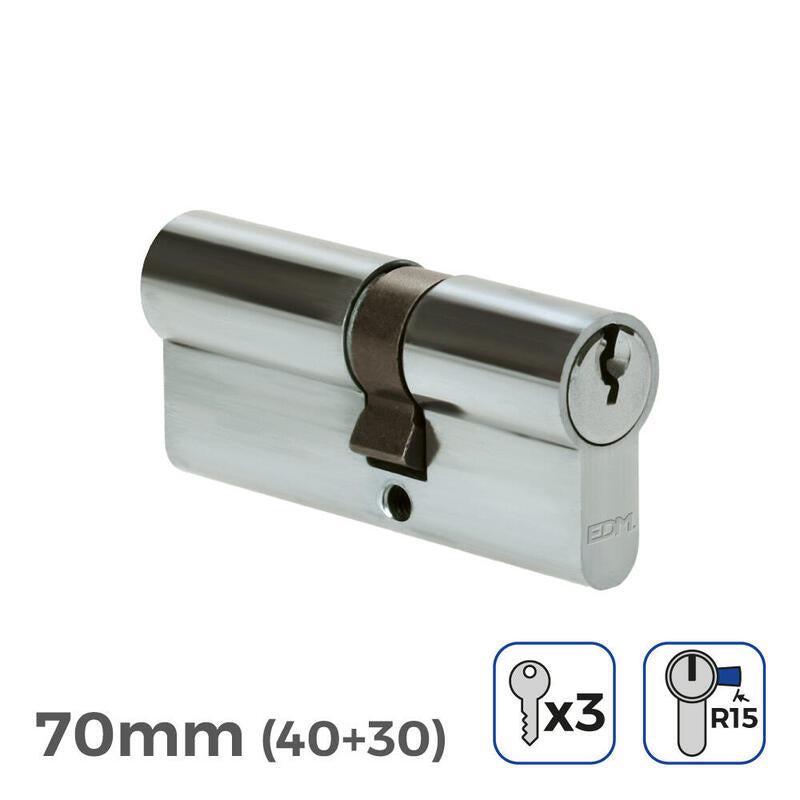 Pack De 2 Unidades - Bombin Niquel 70mm (40+30mm) Leva Larga R15 Con 3 Llaves De Serreta Incluidas Edm