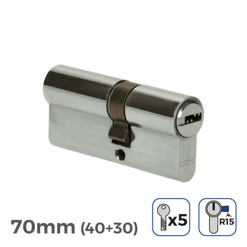Pack De 2 Unidades - Bombin Niquel 70mm (40+30mm) Leva Larga R15 Con 5 Llaves Seguridad Incluidas Edm