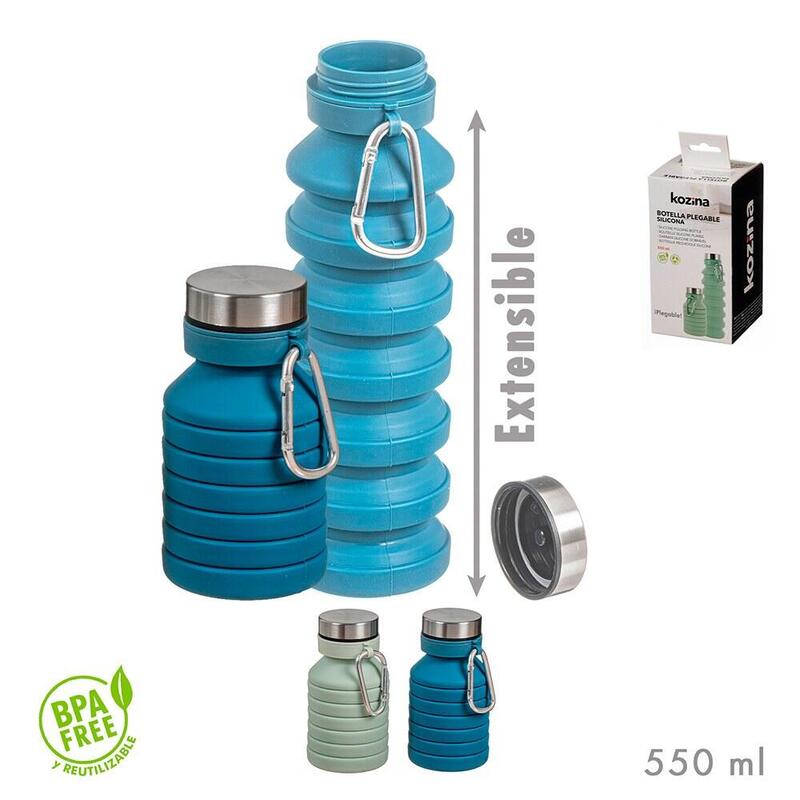 Pack De 2 Unidades - Botella Plegable Y Extensible Con Mosquetón 2 Colores Surtidos, 550 Ml