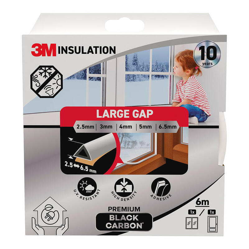 Pack De 2 Unidades - Burlete De Aislamiento Premium Para Huecos Grandes De 2,5 - 6,5 Mm, Blanco, 6 M