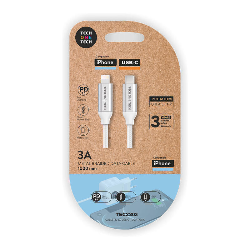 Pack De 2 Unidades - Cable Nylon Usb-C A Lightning 1m Blanco