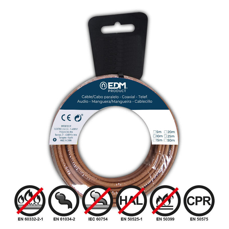 Pack De 2 Unidades - Carrete Cablecillo Flexible 1,5mm Marron Libre De Halógenos 10m